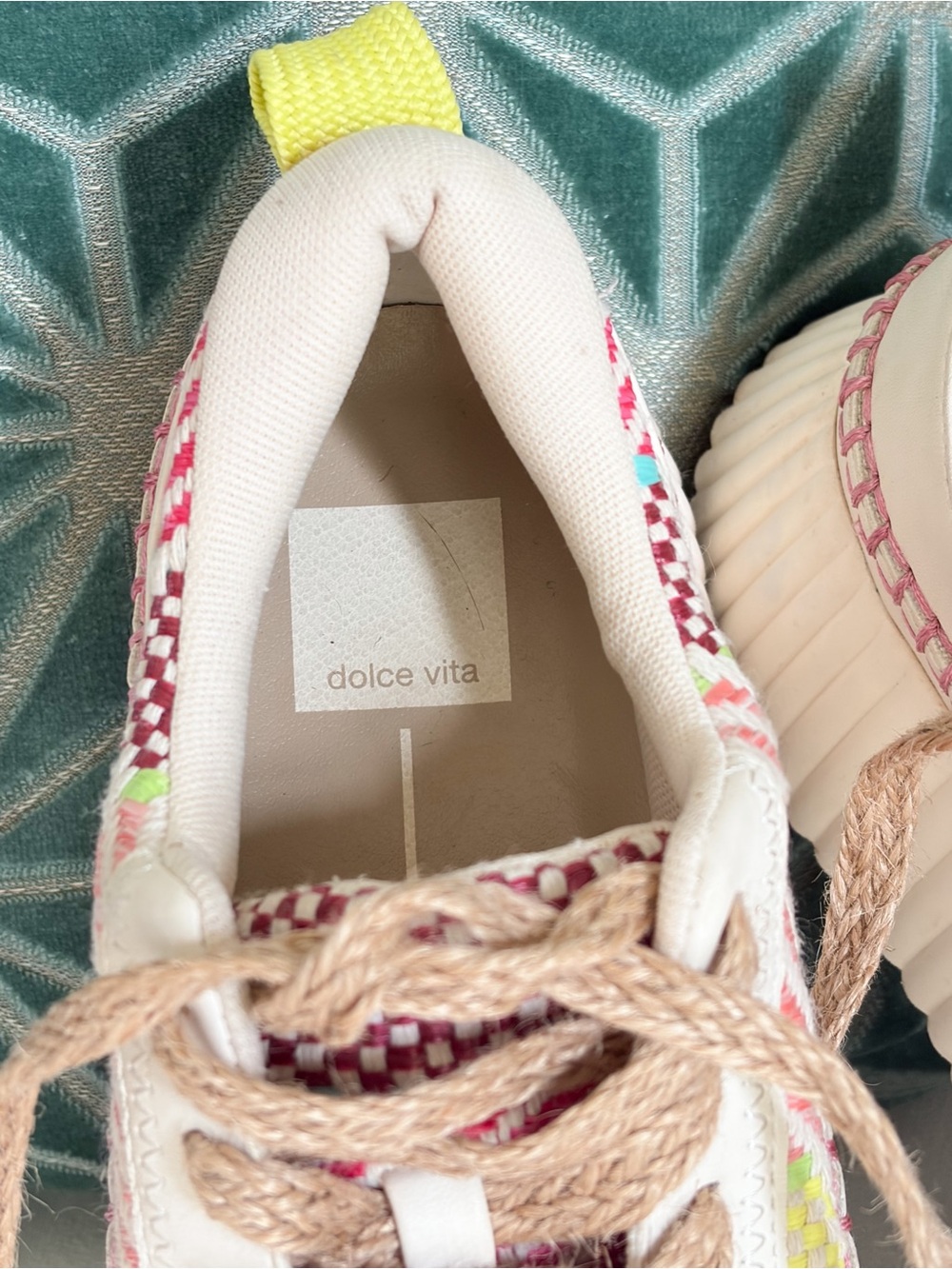 Dolce Vita Kids Pink Multicolor Woven Jute rope Lace-Up Sneakers- 7m - Picture 4 of 7